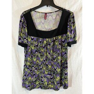 Gitano Women’s 18/20W Purple Black Print Square Neck Short Sleeve Blouse